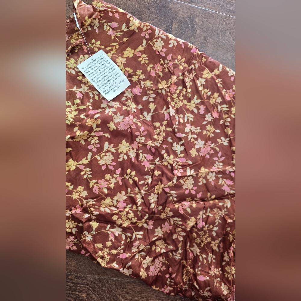 Floral Rust Brown and gold 100% Silk Infiniti Scarf
